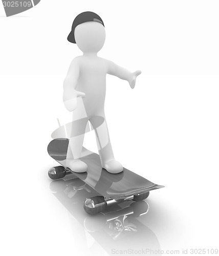 Image of 3d white person with a skate and a cap