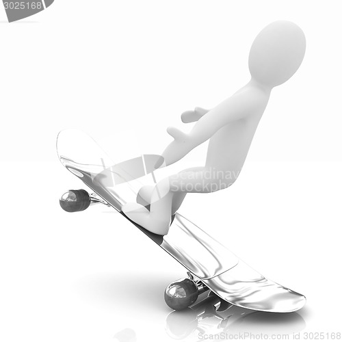 Image of 3d white person with a skate and a cap