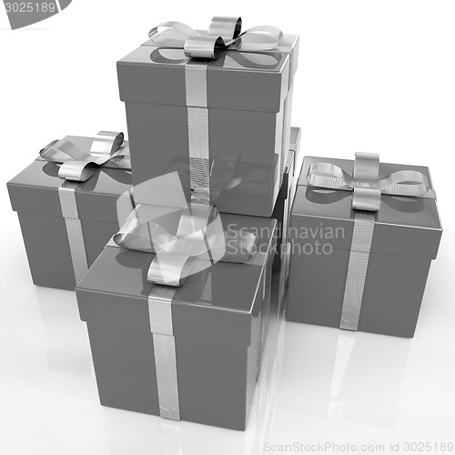 Image of Bright christmas gifts on a white background 