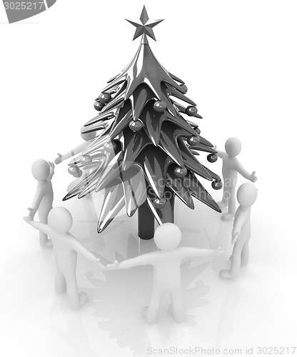 Image of 3D human around Christmas tree