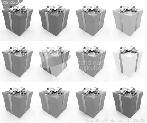 Image of Bright christmas gifts on a white background 