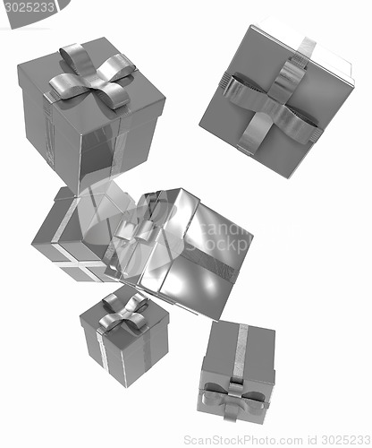 Image of Bright christmas gifts on a white background 