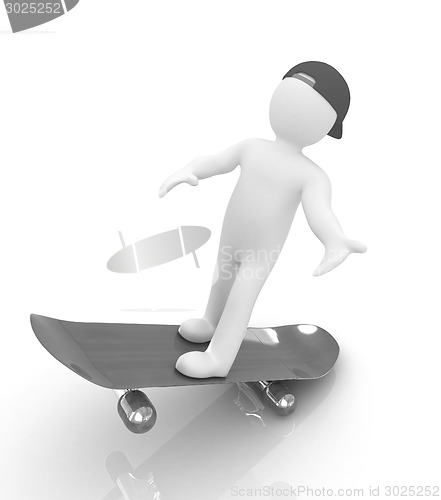 Image of 3d white person with a skate and a cap