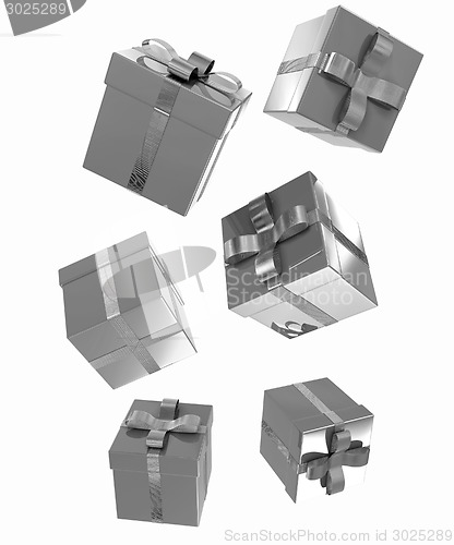 Image of Bright christmas gifts on a white background 