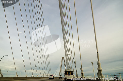 Image of White Suspension Bridge shot from on the bridge