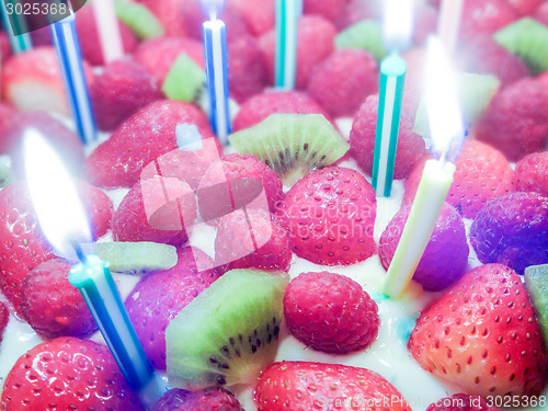 Image of Strawberry & kiwi birthday  cake with candles
