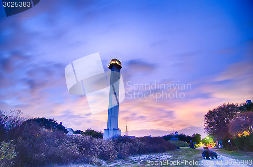 Image of Charleston lighthouse at night  located on Sullivan's Island in 