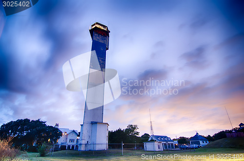 Image of Charleston lighthouse at night  located on Sullivan's Island in 