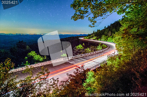 Image of linn cove viaduct in blue ridge mountains at night