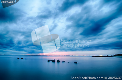 Image of charleston harbour at sunset evening