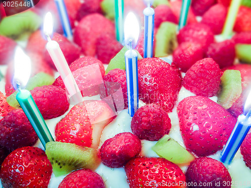 Image of Strawberry & kiwi birthday  cake with candles
