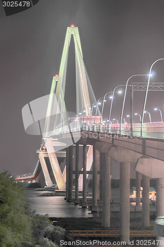 Image of Cooper River Bridge at night Charleston South Carolina