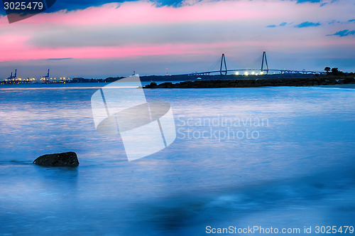 Image of Cooper River Bridge at night Charleston South Carolina