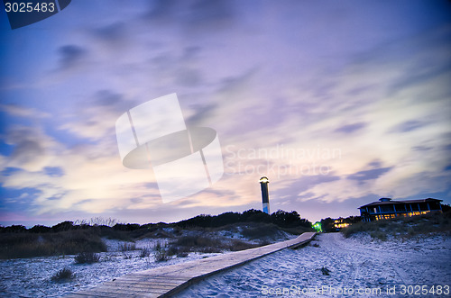 Image of Charleston lighthouse at night  located on Sullivan's Island in 