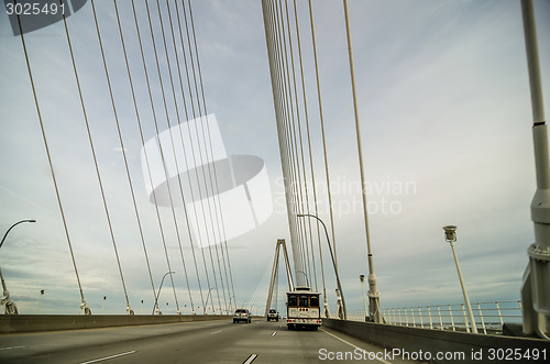 Image of White Suspension Bridge shot from on the bridge