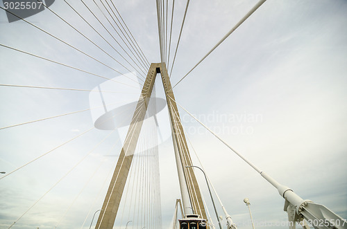 Image of White Suspension Bridge shot from on the bridge