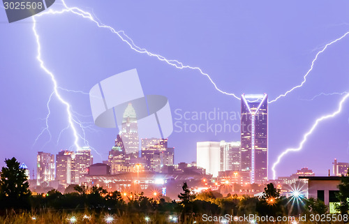 Image of lightning strikes over charlotte north carolina skyline