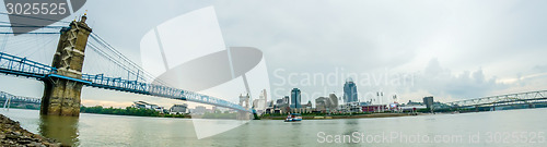 Image of A panorama of Cincinnati Ohio under a cloudy sky