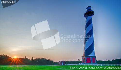 Image of Cape Hatteras lighthouse at its new location near the town of Bu
