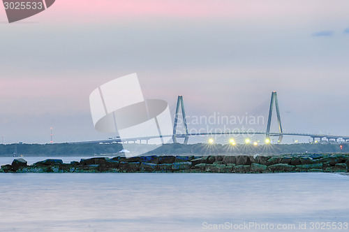 Image of Cooper River Bridge at night Charleston South Carolina