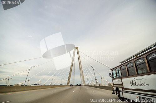 Image of White Suspension Bridge shot from on the bridge