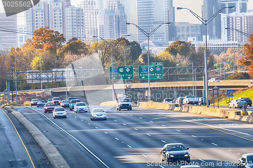 Image of charlotte north carolina skyline during autumn season at sunset