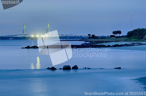 Image of Cooper River Bridge at night Charleston South Carolina