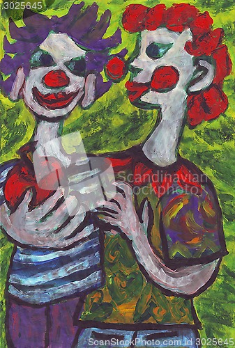 Image of Two clowns friends painting