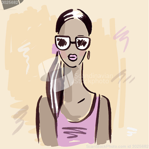 Image of Fashion girl.  Hand drawn Portrait.