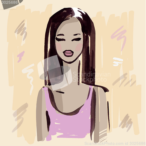 Image of Fashion girl.  Hand drawn Portrait.