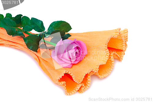 Image of Flower red rose with leaves on a white background.