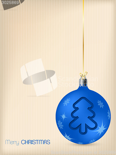 Image of Christmas greeting card with blue decoration