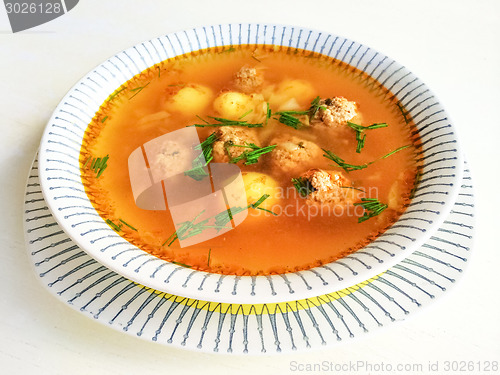 Image of Soup with meatballs and potatoes