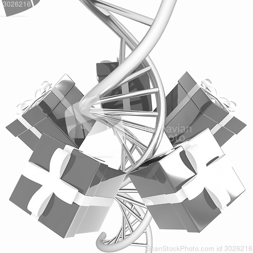 Image of DNA structure model and gifts