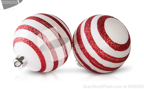Image of Two Red And White Christmas Balls