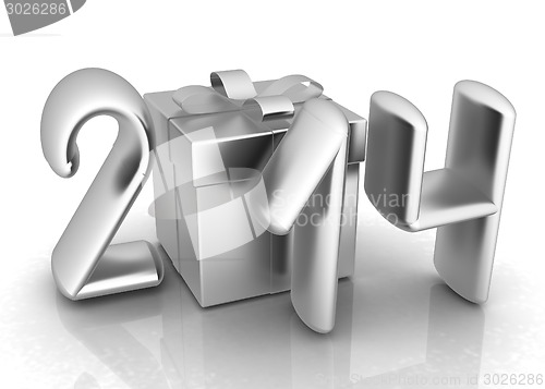 Image of Abstract 3d illustration of text 2014 with present box