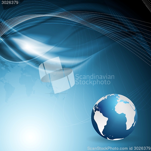 Image of Technology corporate background with waves and globe