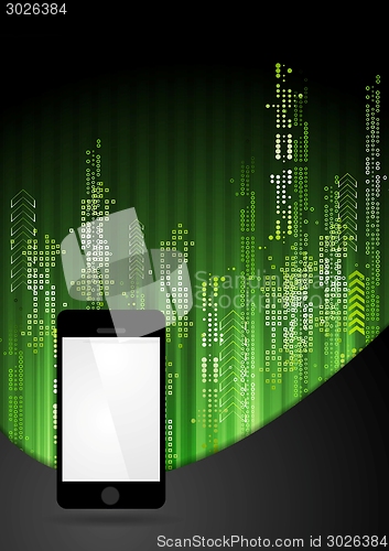 Image of Green tech abstract background with smartphone