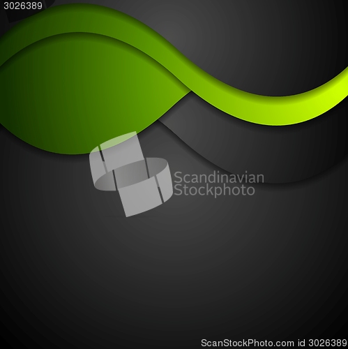 Image of Black and green waves abstract background