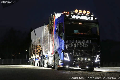 Image of Volvo FH16 Logging Truck Lights in Darkness