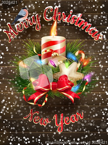 Image of Christmas decoration with candle. EPS 10