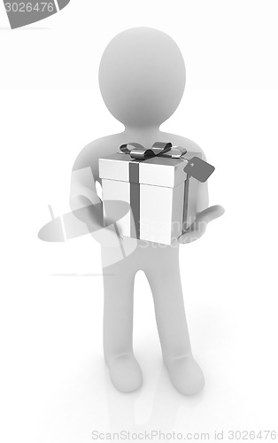 Image of 3d man and gift with red ribbon