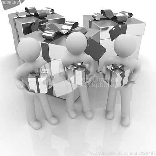 Image of 3d mans and gifts with red ribbon