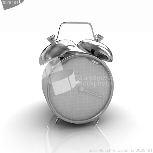 Image of 3d illustration of glossy alarm clock against white background 