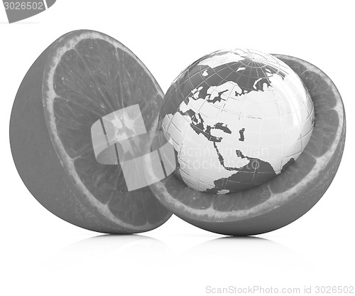 Image of Earth on orange fruit. Creative conceptual image. 