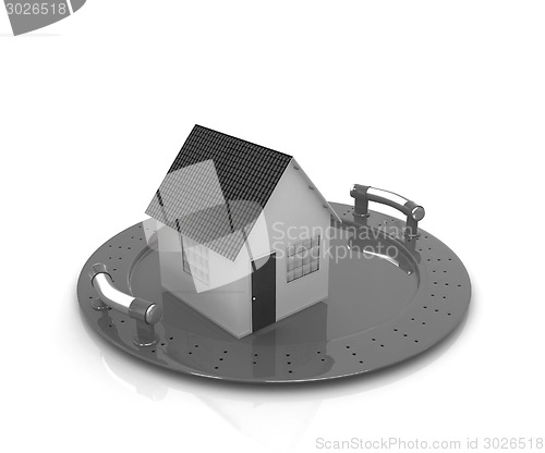 Image of house on restaurant cloche isolated on white background 