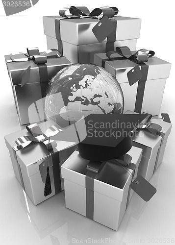 Image of graduation hat and gifts with earth
