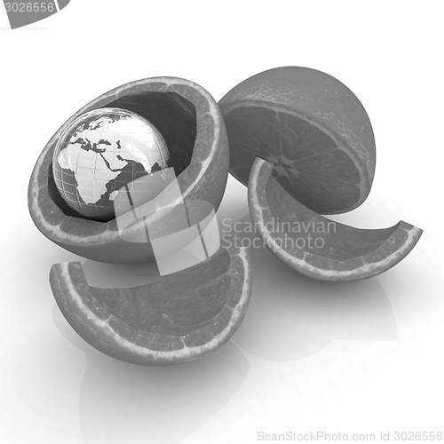 Image of Earth and orange fruit. Creative conceptual image. 