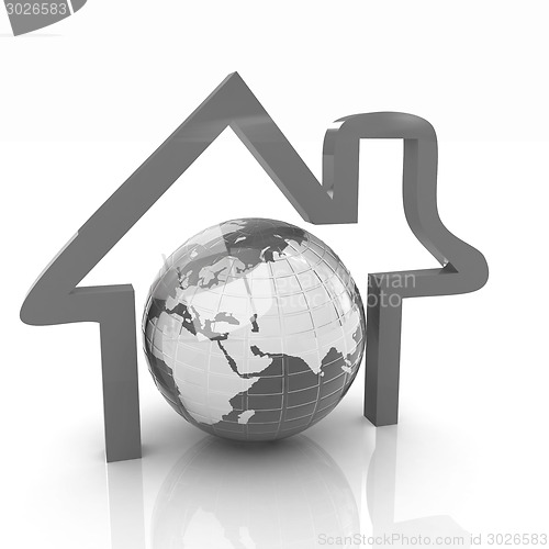 Image of 3d green icon house, earth on white background 