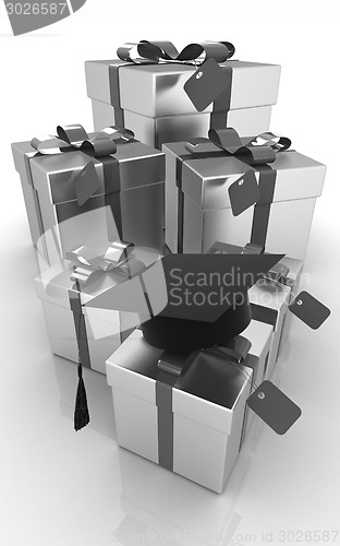 Image of graduation hat and gifts on a white background 